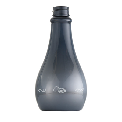 চীনে তৈরি 350ml সিলভার গ্রে পেট লাক্সারি শাওয়ার জেল বোতল প্রিন্ট করা প্যাটার্ন খালি শ্যাম্পুর বোতল সহ